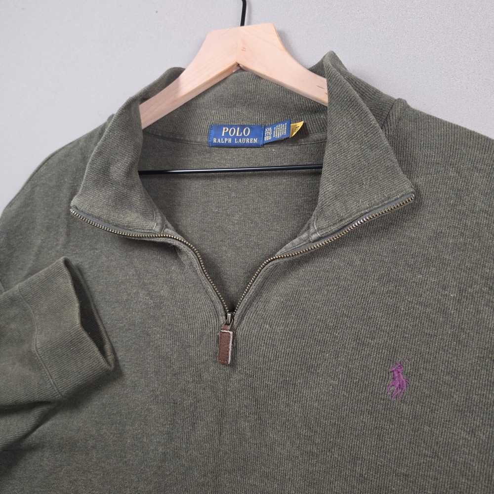Polo Ralph Lauren Half Zip Pullover Sweater Men XXL Olive Green Cotton Knit Logo